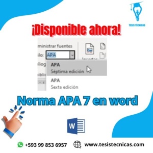 Complemento descargable para Microsoft Word que integra las 'Normas APA Séptima Edición'. Facilita el formato y citación conforme a APA 7 en tus documentos.