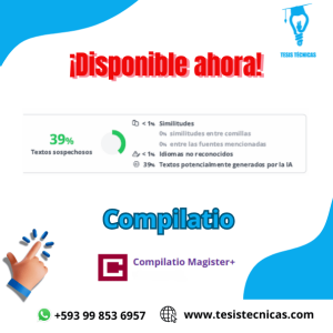 Compilatio Magíster - Plan Mensual La mejor herramienta para detectar plagio en textos académicos y profesionales. Analiza documentos con precisión y obtén reportes detallados en segundos. Ideal para docentes, investigadores y estudiantes. ¡Adquiérelo ahora y garantiza originalidad en cada entrega!